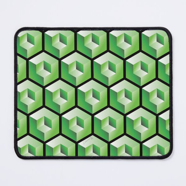 Item preview, 3D GREEN 'CUBE in CUBE' GEOMETRIC PATTERN ILLUSION on White Background (Cube v3 GREEN on BLACK) © designed and sold by DesignsByLawerg.