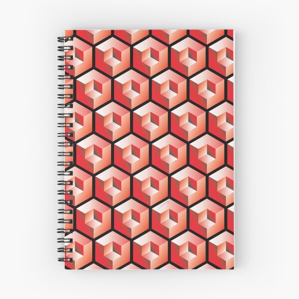 Item preview, 3D RED 'CUBE in CUBE' GEOMETRIC PATTERN ILLUSION on White Background (Cube v3 Red on BLACK) © designed and sold by DesignsByLawerg.