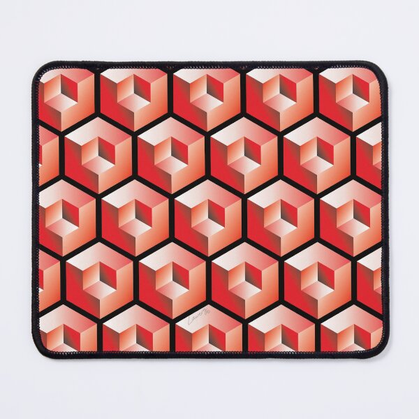 Item preview, 3D RED 'CUBE in CUBE' GEOMETRIC PATTERN ILLUSION on White Background (Cube v3 Red on BLACK) © designed and sold by DesignsByLawerg.
