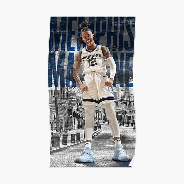 359702 Memphis Grizzlies #12 Jamel Ja Morant Blue Jersey Art Poster