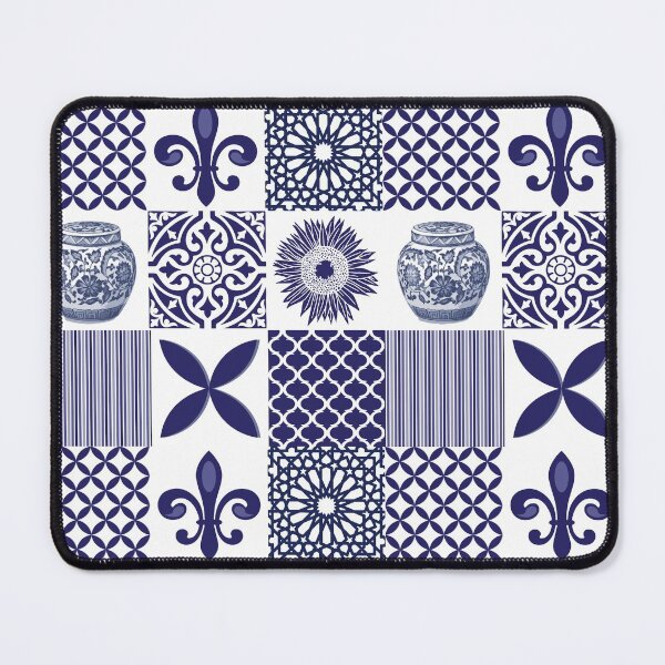Item preview, Hamptons Navy Blue White Patchwork Tiles Pattern designed and sold by HotHibiscus.