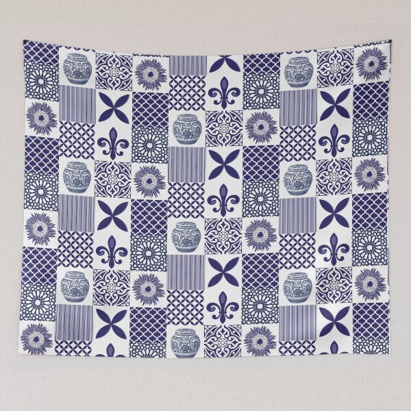 Item preview, Hamptons Navy Blue White Patchwork Tiles Pattern designed and sold by HotHibiscus.