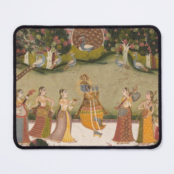 Item preview, Krishna Playing the Flute to Seven Gopis Holding Musical Instruments designed and sold by HinduArtGallery.