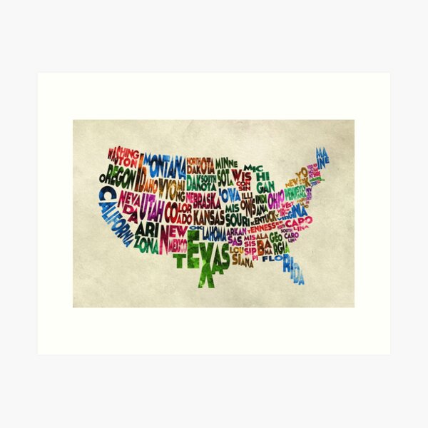 Item preview, States of United States Typographic Map - Parchment Style designed and sold by A Deniz Akerman.