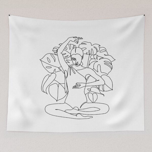Item preview, Line art yoga poses women vector. Monstera and tropical leafes line drawing. Minimal trendy print. continuous line drawing of women fitness yoga concept. vector health illustration. designed and sold by OneLinePrint.