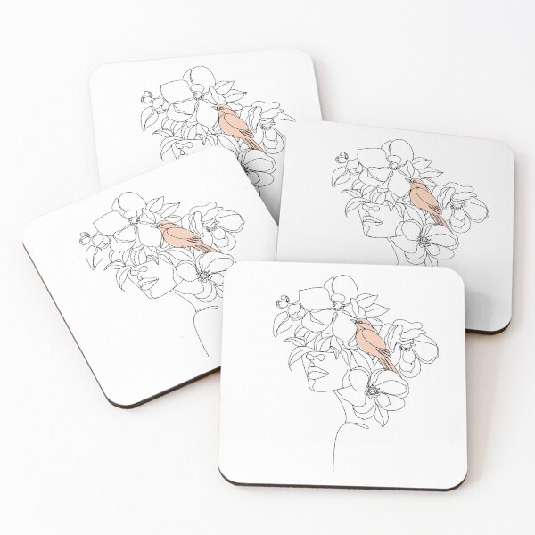 Item preview, Women's faces in one line art style with flowers and leaves.Continuous line art in elegant style for prints, tattoos, posters, textile, cards etc. Beautiful women face  designed and sold by OneLinePrint.