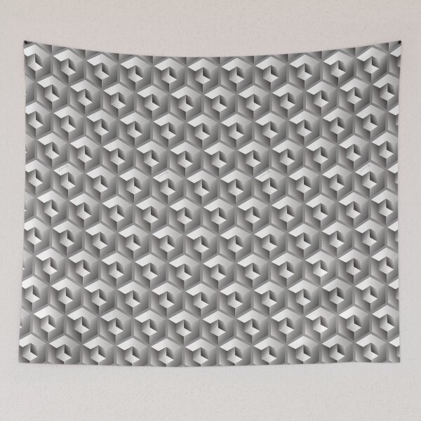 Item preview, 3D GRAY 'CUBE in CUBE' GEOMETRIC ILLUSION PATTERN on Gray/Grey Background (Cube v3 GRAY on GRAY) © designed and sold by DesignsByLawerg.