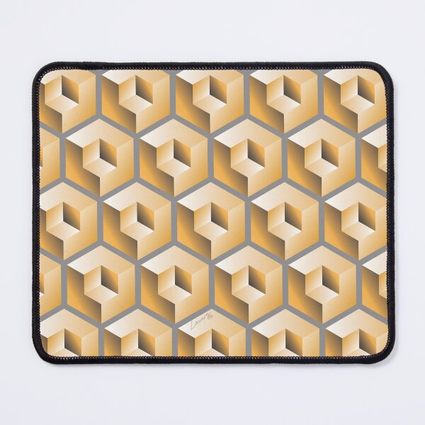 Item preview, 3D GOLD 'CUBE in CUBE' GEOMETRIC PATTERN ILLUSION on Gray Background (Cube v3 GOLD on GRAY) designed and sold by DesignsByLawerg.