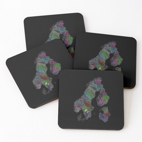 Item preview, Scandinavia and the Baltics River Basin Map in Rainbow Colours with Black Background designed and sold by GrasshopperGeo.