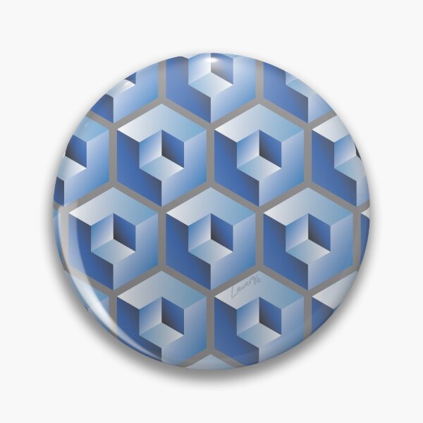 Item preview, 3D BLUE 'CUBE in CUBE' GEOMETRIC PATTERN ILLUSION on Gray Background (Cube v3 BLUE on GRAY) © designed and sold by DesignsByLawerg.