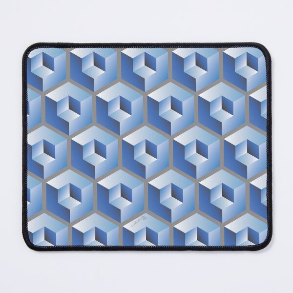 Item preview, 3D BLUE 'CUBE in CUBE' GEOMETRIC PATTERN ILLUSION on Gray Background (Cube v3 BLUE on GRAY) © designed and sold by DesignsByLawerg.