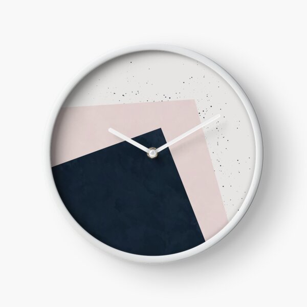 Dark Indigo Blue and Blush Pink Minimalist Geometric Colour Block Clock