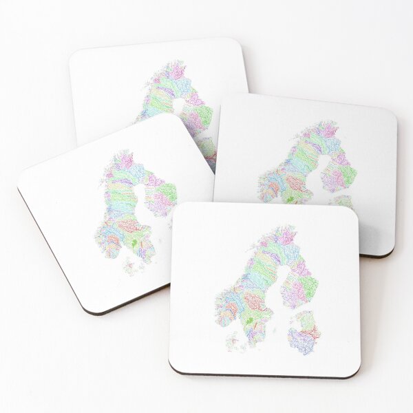 Item preview, Scandinavia and the Baltics River Basin Map in Rainbow Colours with White Background designed and sold by GrasshopperGeo.