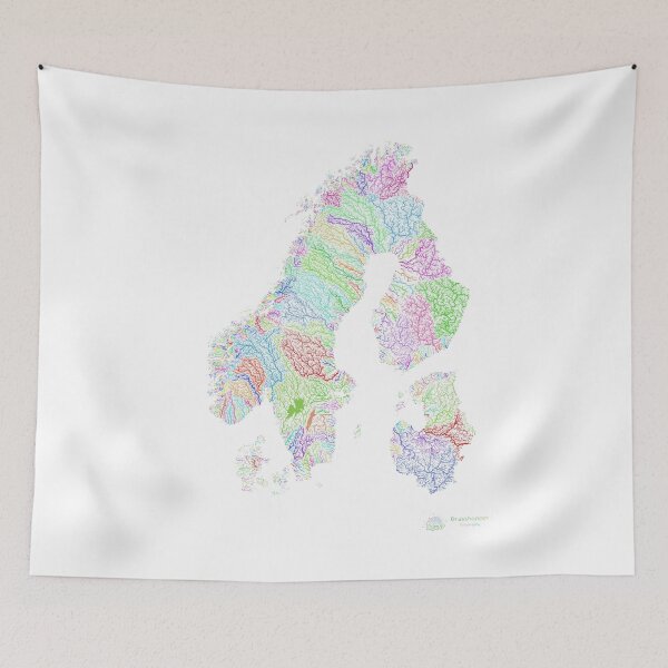 Item preview, Scandinavia and the Baltics River Basin Map in Rainbow Colours with White Background designed and sold by GrasshopperGeo.