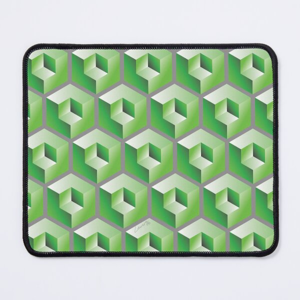 Item preview, 3D GREEN 'CUBE in CUBE' GEOMETRIC PATTERN ILLUSION on Gray Background (Cube v3 GREEN on GRAY) © designed and sold by DesignsByLawerg.