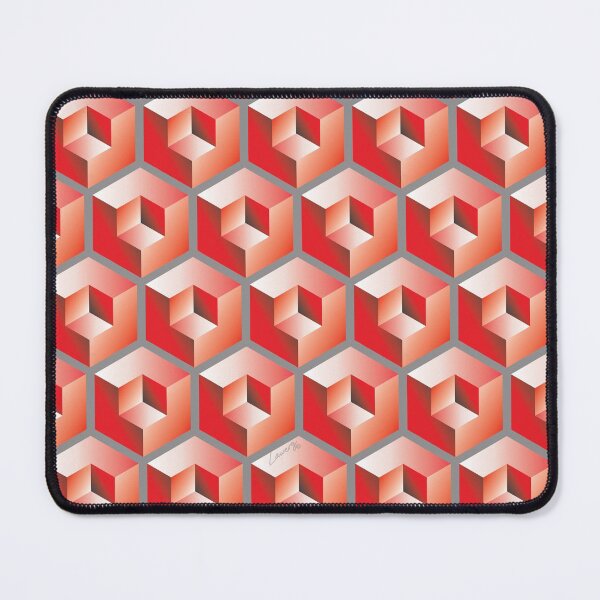 Item preview, 3D RED 'CUBE in CUBE' GEOMETRIC PATTERN ILLUSION on Gray Background (Cube v3 Red on Gray) © designed and sold by DesignsByLawerg.