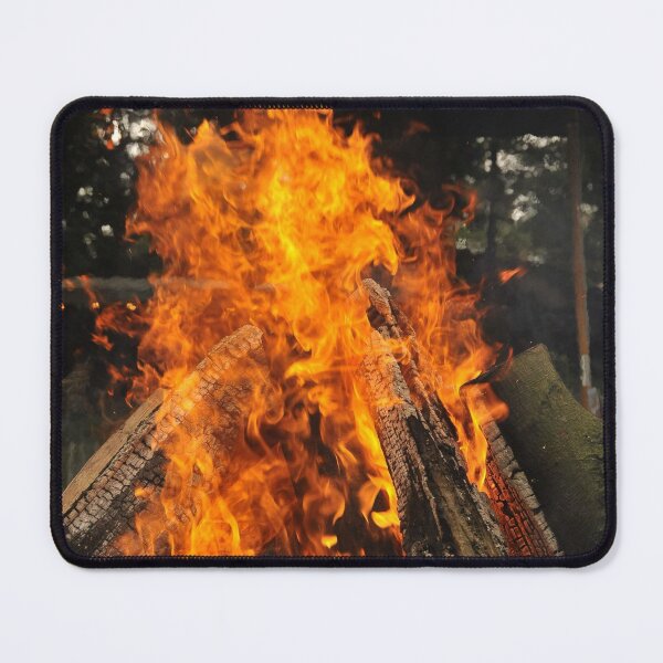 Item preview, Red hot bonfire and logs in the fire dish designed and sold by wineandwords.