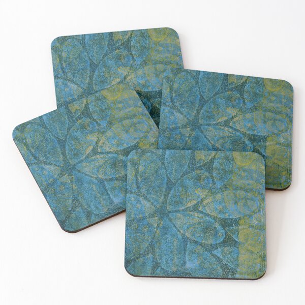 Item preview, Petals pattern, Abstract gel print layered design in blue, lime, teal and lemon.  designed and sold by AliSullivanArt.