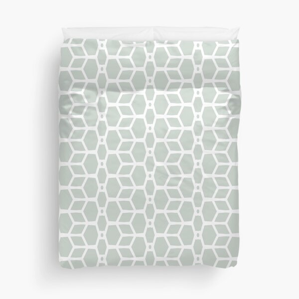 Mint Green and White Tessellation Line Pattern 4 Color Coordinates w/Behr 2022 Color of the Year Breezeway MQ3-21 - Colour - Hue Duvet Cover