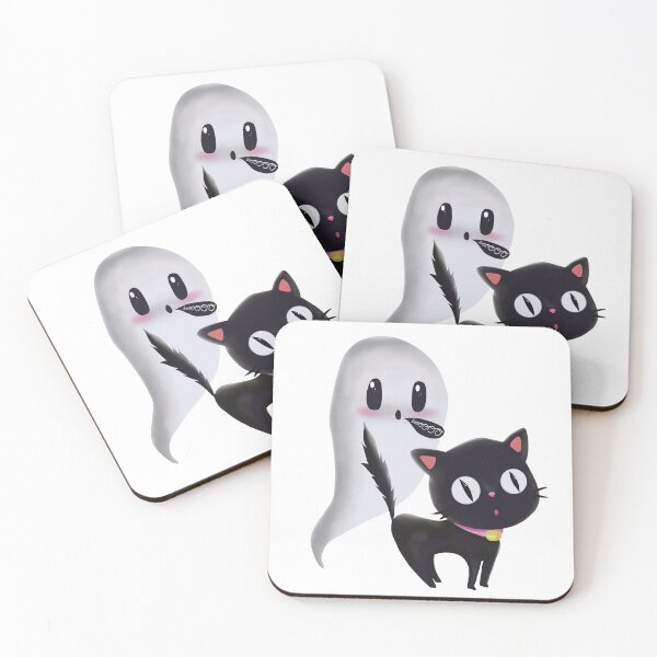 Item preview, Cute Kawaii Black Cat and Spooky Ghost of Halloween designed and sold by Missing In Art.