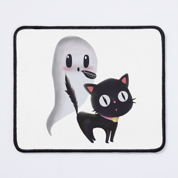 Item preview, Cute Kawaii Black Cat and Spooky Ghost of Halloween designed and sold by Missing In Art.