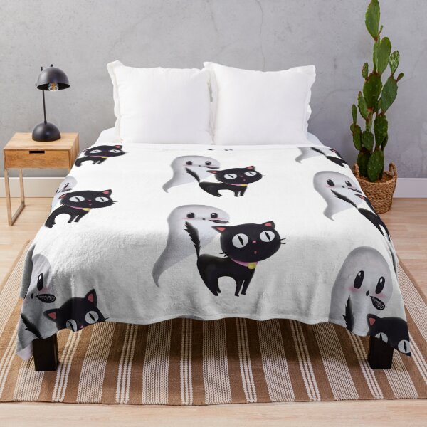 Item preview, Cute Kawaii Black Cat and Spooky Ghost of Halloween designed and sold by Missing In Art.