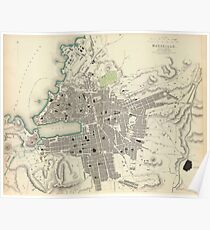 Vintage Map of Marseille France (1840) Poster