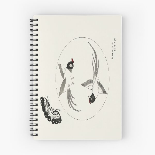 Item preview, Japanese vintage woodblock print of birds and butterfly by Yatsuo no tsubaki designed and sold by ishajafer.