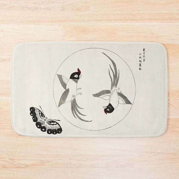 Item preview, Japanese vintage woodblock print of birds and butterfly by Yatsuo no tsubaki designed and sold by ishajafer.