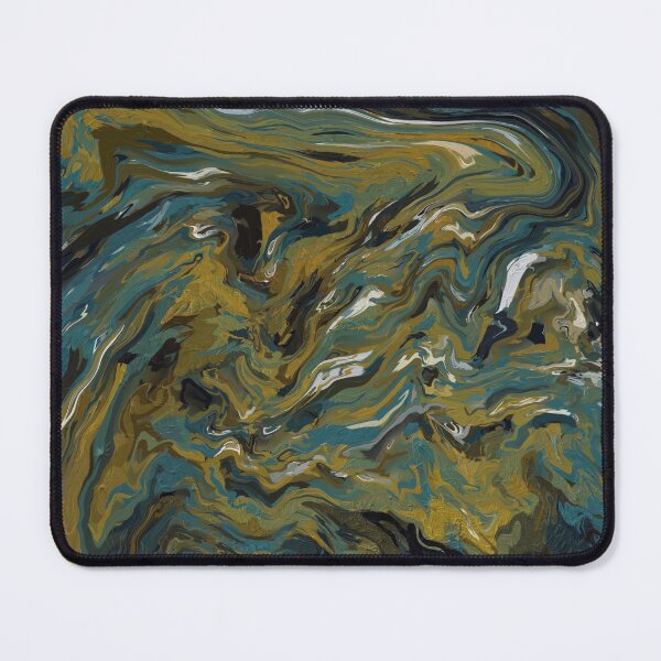 Teal, Gold, White and Black Oils Mouse Pad