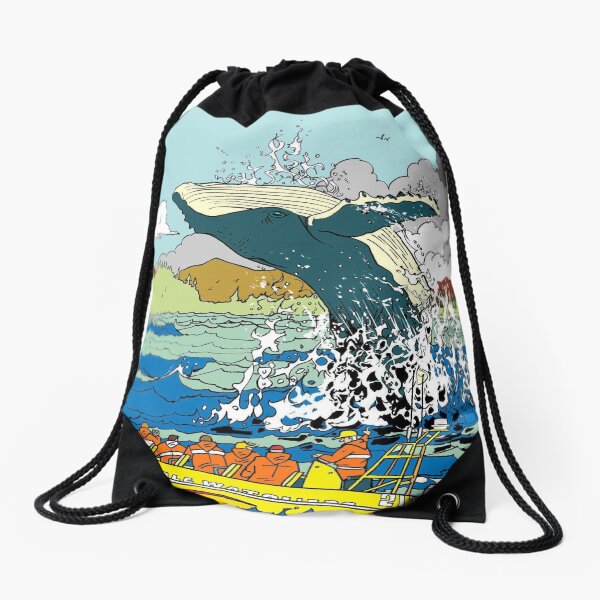 Jumping Whale Drawstring Bag