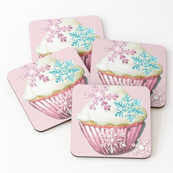 Item preview, Snowflake Cupcakes in pastel colours painted in watercolor designed and sold by MagentaRose.