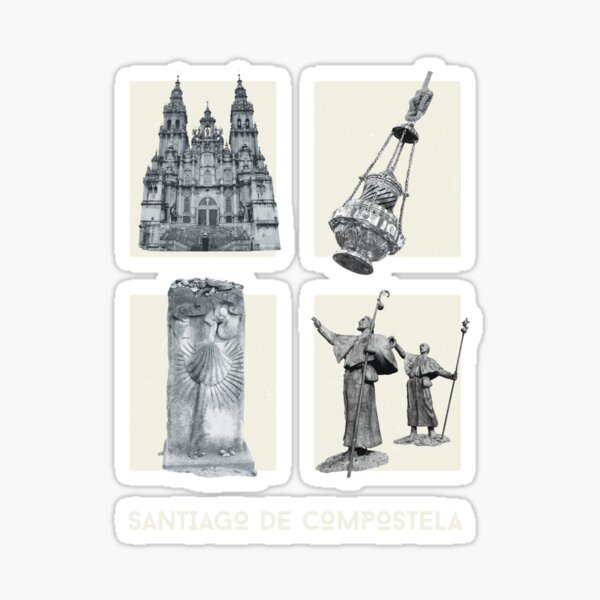 El Camino Places Santiago de Compostela Creme-Version Sticker