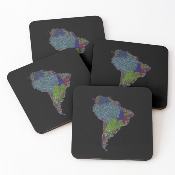 Item preview, South America River Basin Map in Rainbow Colours with Black Background designed and sold by GrasshopperGeo.