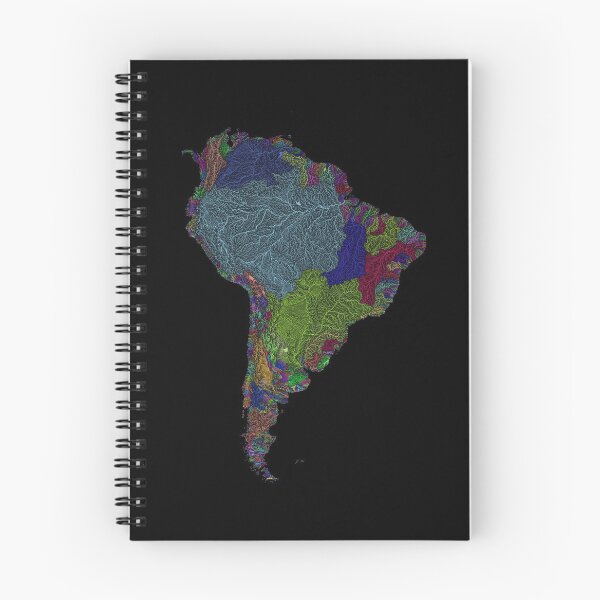 Item preview, Mapa de la cuenca del río de América del Sur en colores del arco iris con fondo negro designed and sold by GrasshopperGeo.