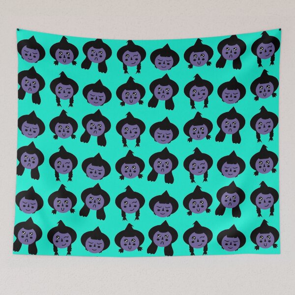 Item preview, Royal Purple & Teal Cute Witch Faces Pattern designed and sold by Jelly Turnip.