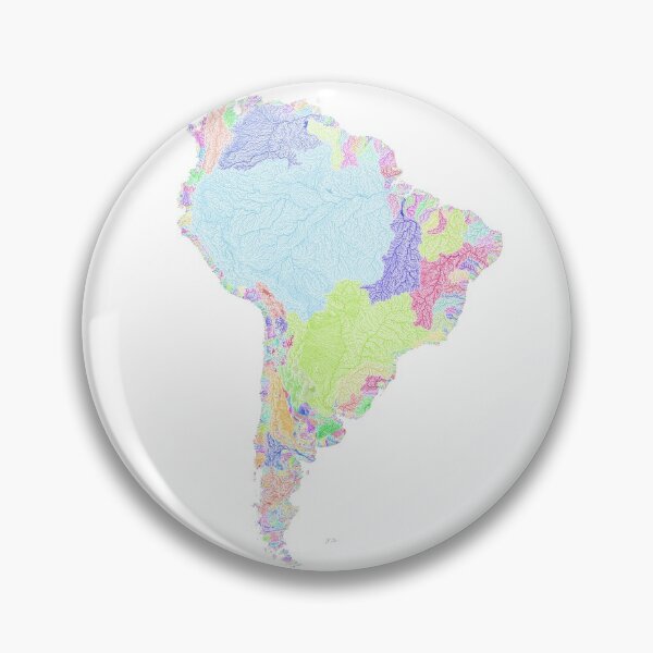Item preview, South America River Basin Map in Rainbow Colours with White Background designed and sold by GrasshopperGeo.