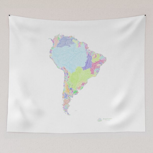 Item preview, South America River Basin Map in Rainbow Colours with White Background designed and sold by GrasshopperGeo.