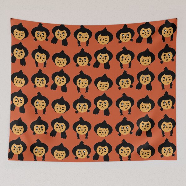 Item preview, Spice Yellow & Burnt Orange Cute Witch Faces Pattern designed and sold by Jelly Turnip.