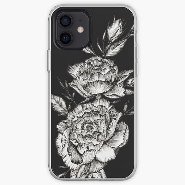 Blackwork Peony iPhone Soft Case