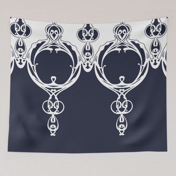 Item preview, Elegant, ornamental, lines, vines, navy blue, white designed and sold by Svitac.