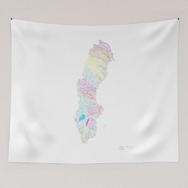 Item preview, Sweden River Basin Map in Rainbow Colours with White Background designed and sold by GrasshopperGeo.