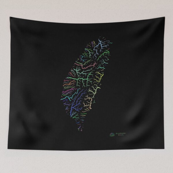 Item preview, Taiwan River Basin Map in Rainbow Colours with Black Background designed and sold by GrasshopperGeo.