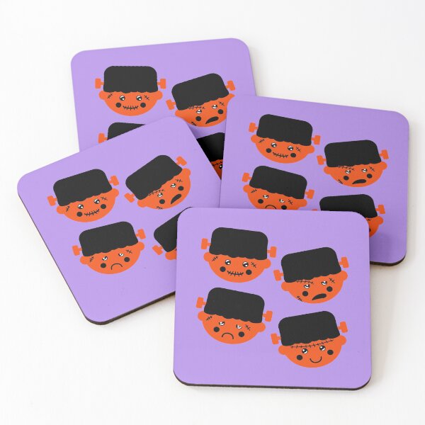 Item preview, Fire Orange & Lavender Cute Frankenstein Faces Pattern designed and sold by Jelly Turnip.