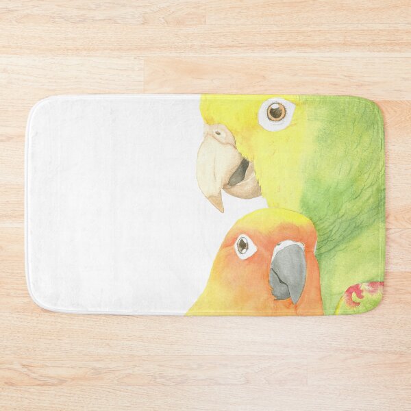 Item preview, sun conure and yellow head amazon watercolor portrait designed and sold by L'Atelier Oranjade.