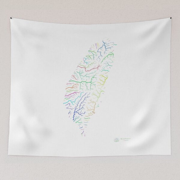 Item preview, Taiwan River Basin Map in Rainbow Colours with White Background designed and sold by GrasshopperGeo.