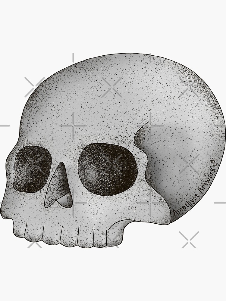 Stipple Shading Cartoon Human Skull  Sticker for Sale by AmethystArtwork