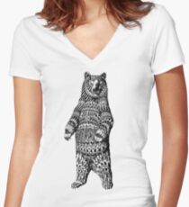 Camiseta entallada de cuello en V Ornate Grizzly Bear