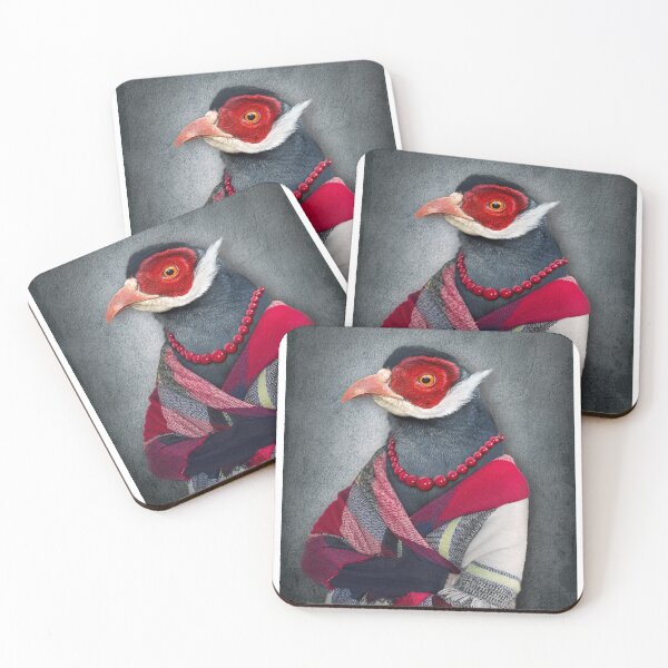 Item preview, Fancy bird in a Shawl with Red beaded necklace designed and sold by Maartje de Volder.