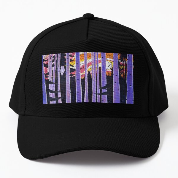 White Owl, Purple Birch Trees, Alaska Aspen Trees Forest, Sunset, Scott Clendaniel Baseball Cap